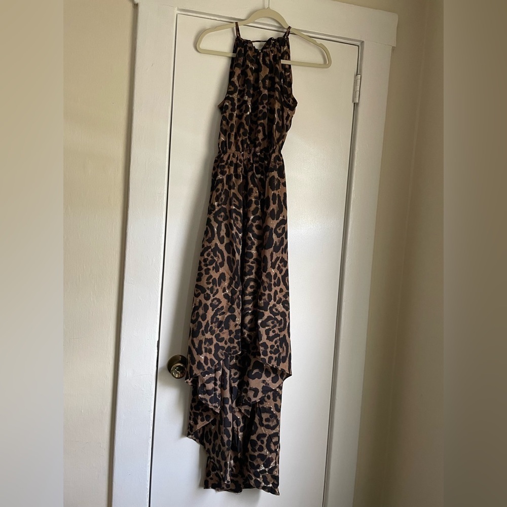 Leopard Print Ruffle High Low Backless Dress Size… - image 8